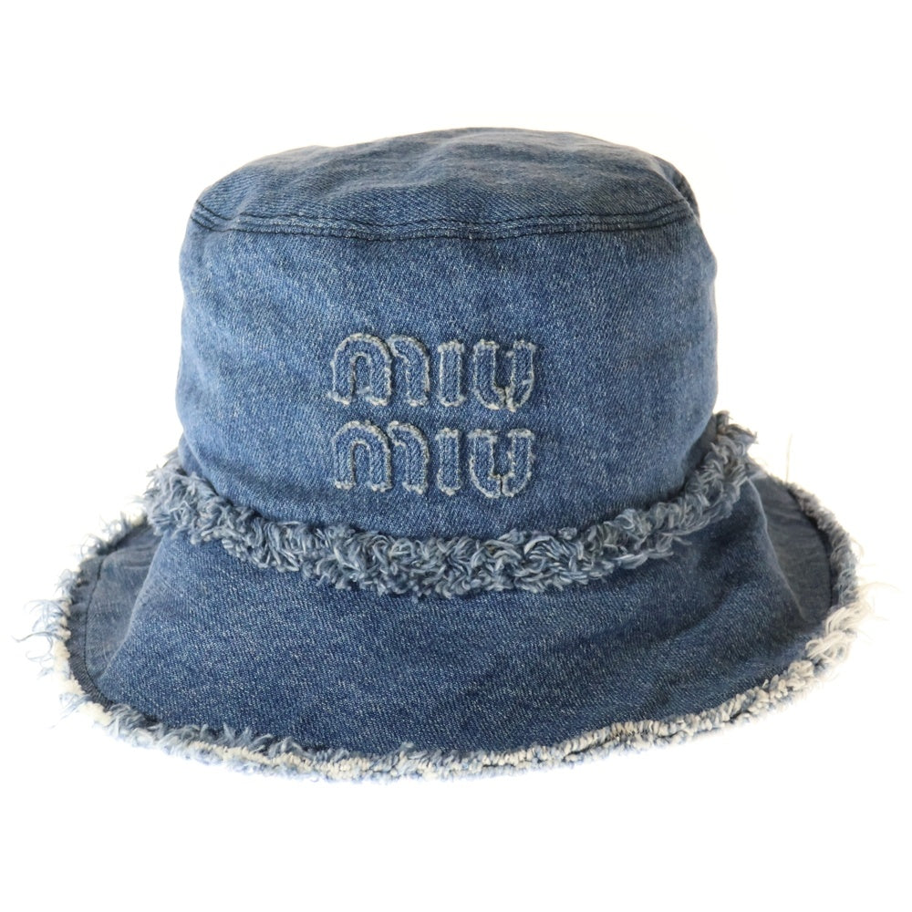 miumiu(ミュウミュウ) DENIM LOGO WASH デニムロゴ バケットハット 帽子 ブルー 5HC196 レディース M