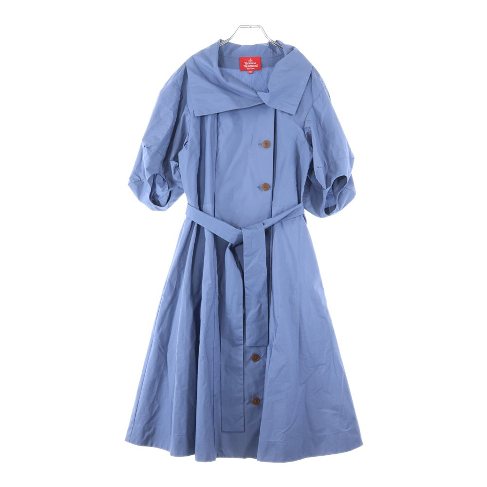 Vivienne Westwood(ヴィヴィアンウエストウッド) パフスリーブ リボン装飾 半袖ワンピース ブルー 17-12-531016