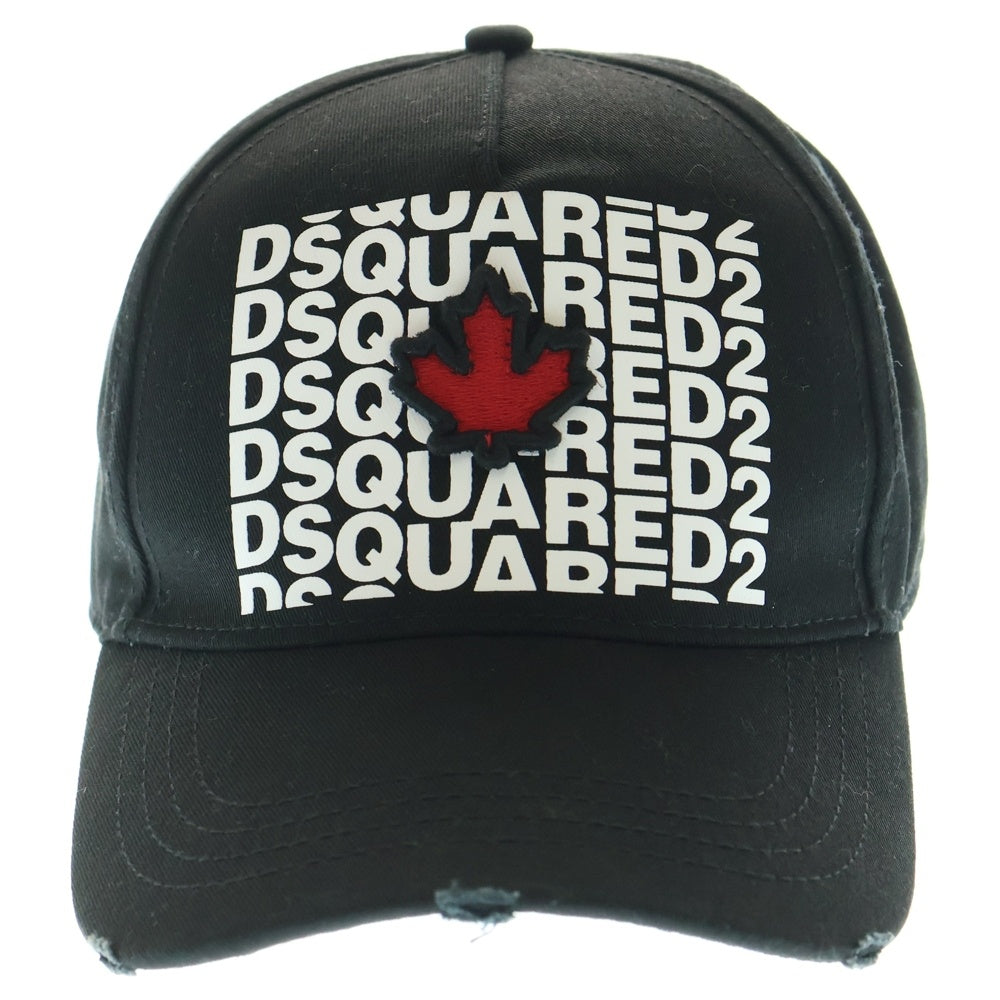 DSQUARED2(ディースクエアード) クラッシュ加工 マルチロゴ ベースボールキャップ 帽子 ブラック