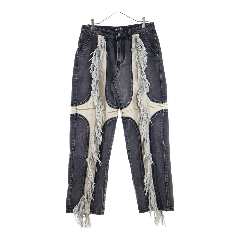 THUG CLUB(サグクラブ) 24SS MOHICAN LEATHER DENIM PANTS モヒカン レザー デニムパンツ ブラック TC24PT0402