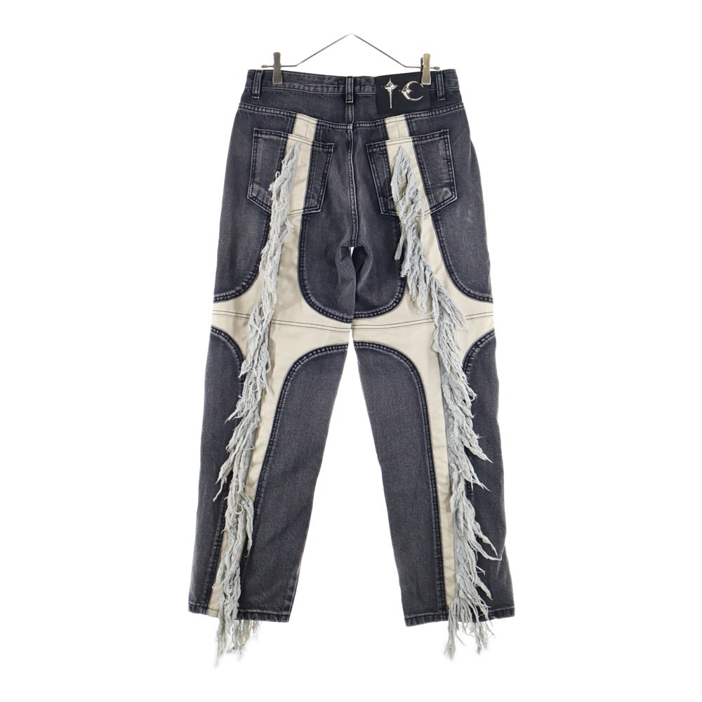 THUG CLUB(サグクラブ) 24SS MOHICAN LEATHER DENIM PANTS モヒカン レザー デニムパンツ ブラック TC24PT0402