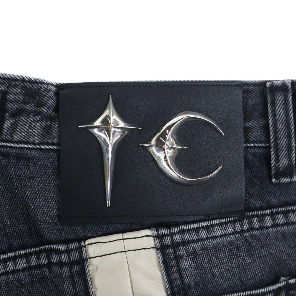 THUG CLUB(サグクラブ) 24SS MOHICAN LEATHER DENIM PANTS モヒカン レザー デニムパンツ ブラック TC24PT0402