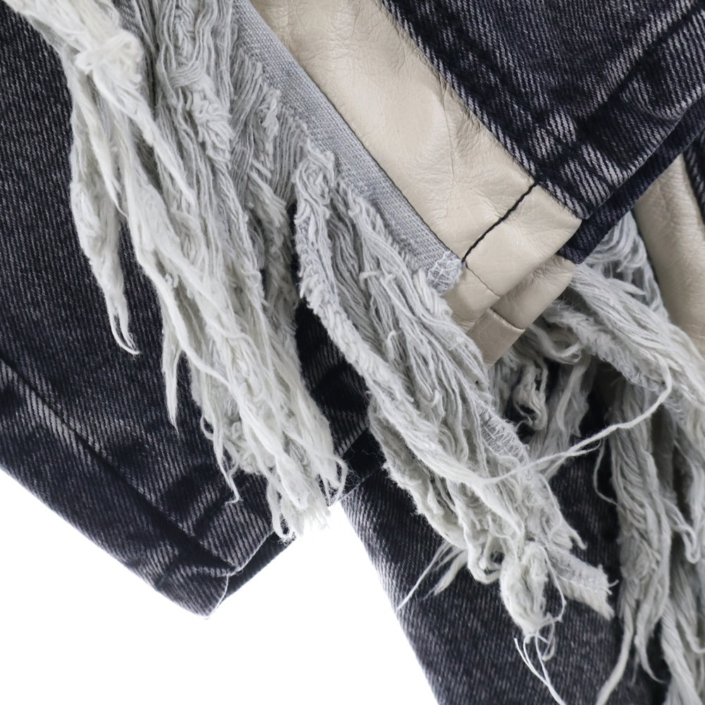 THUG CLUB(サグクラブ) 24SS MOHICAN LEATHER DENIM PANTS モヒカン レザー デニムパンツ ブラック TC24PT0402