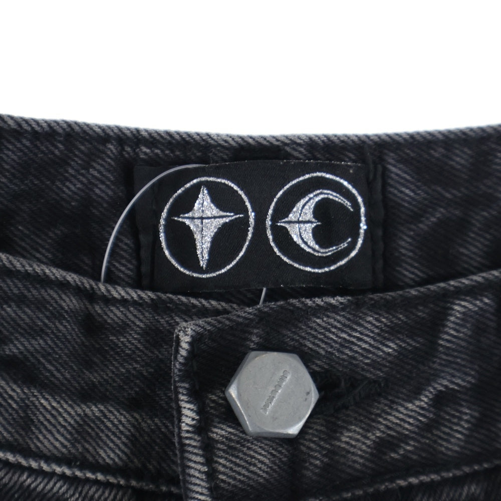 THUG CLUB(サグクラブ) 24SS MOHICAN LEATHER DENIM PANTS モヒカン レザー デニムパンツ ブラック TC24PT0402
