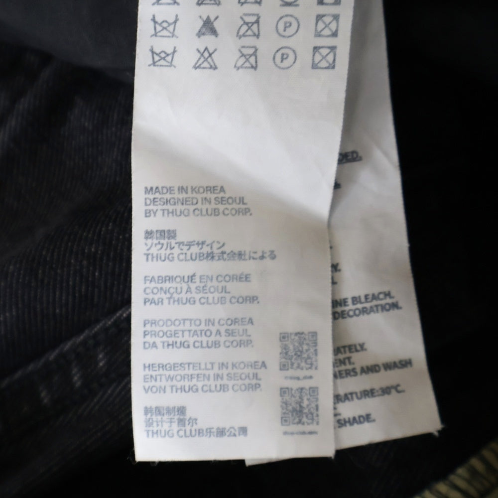 THUG CLUB(サグクラブ) 24SS MOHICAN LEATHER DENIM PANTS モヒカン レザー デニムパンツ ブラック TC24PT0402