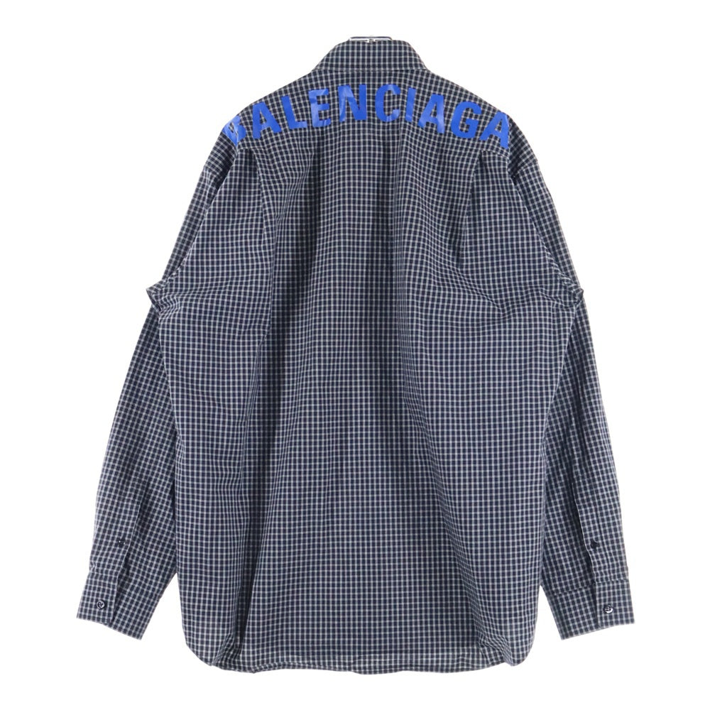 BALENCIAGA(バレンシアガ) バックロゴ チェック柄 長袖シャツ ブラック 556878
