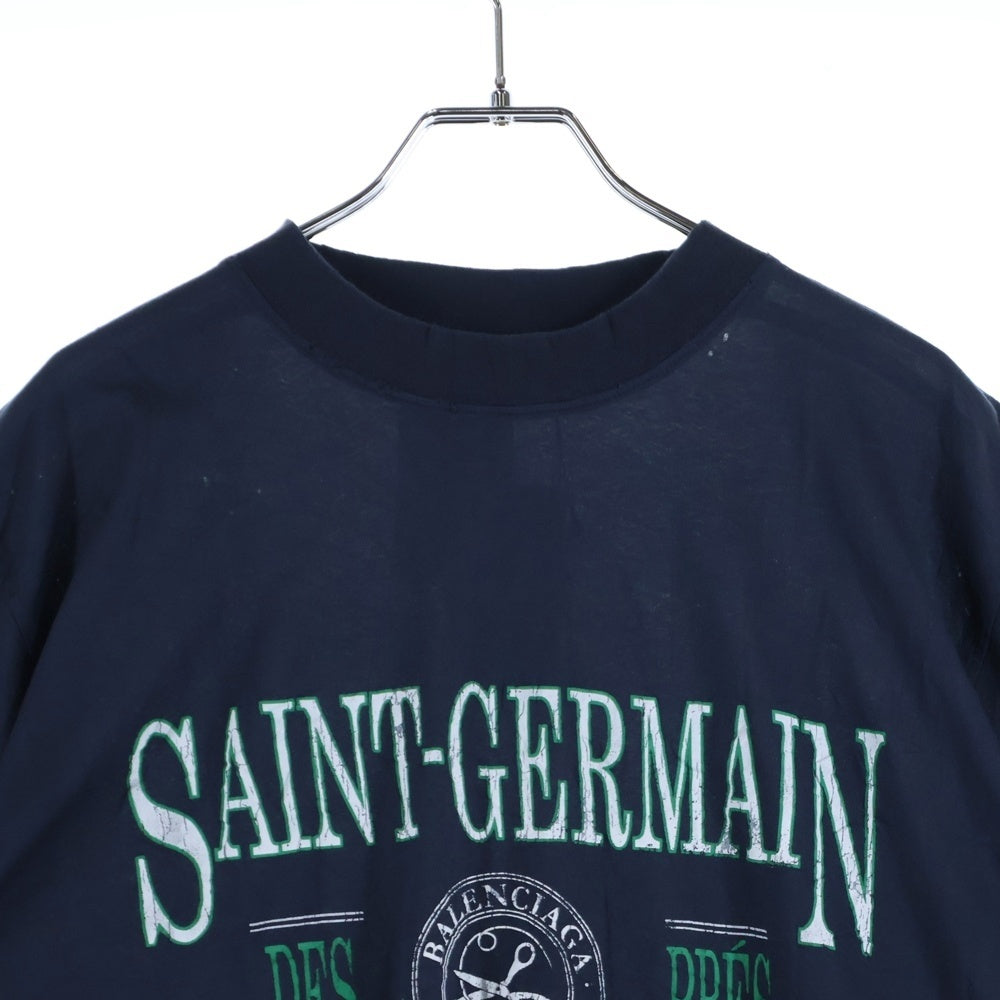 BALENCIAGA(バレンシアガ) 24SS SAINT GERMAIN デストロイ加工 スモールフィット 半袖Tシャツ カットソー ネイビー 809122 TRVP1