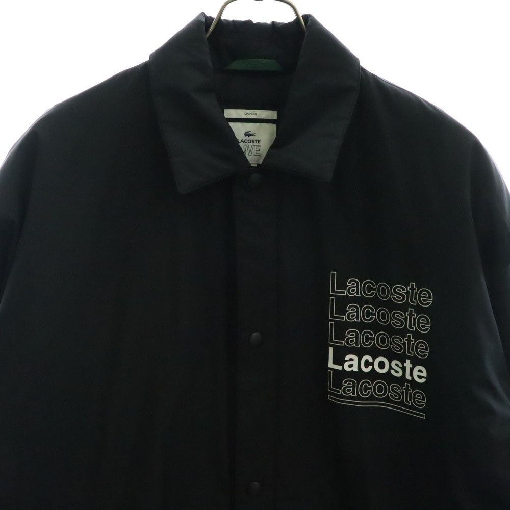 Lacoste L!VE(ラコステ ライブ) Lettered Water-Resistant Parka レタープリント ロングコーチジャケット ナイロンジャケット ブラック BH7274