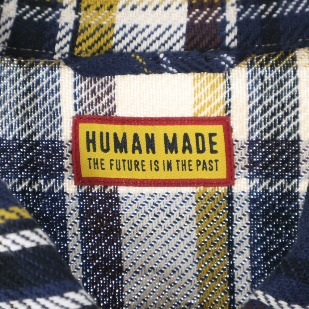 HUMAN MADE(ヒューマンメイド) CHECK SHIRT バイカラー 長袖チェックシャツ ブラウン/ブルー/イエロー HM30SH012