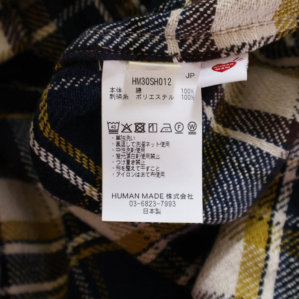 HUMAN MADE(ヒューマンメイド) CHECK SHIRT バイカラー 長袖チェックシャツ ブラウン/ブルー/イエロー HM30SH012