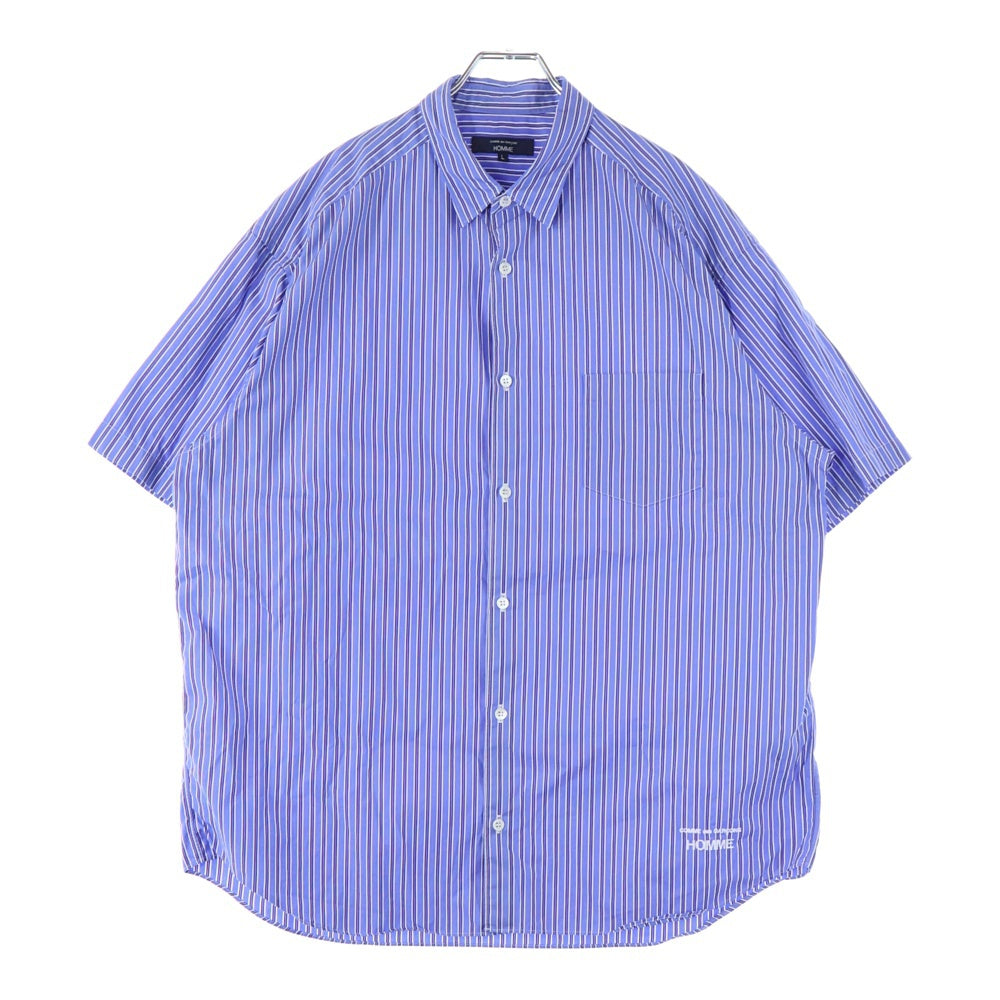 COMME des GARCONS HOMME(コムデギャルソンオム) 綿ストライプ ロゴ刺繍半袖シャツ ブルー HO-B023