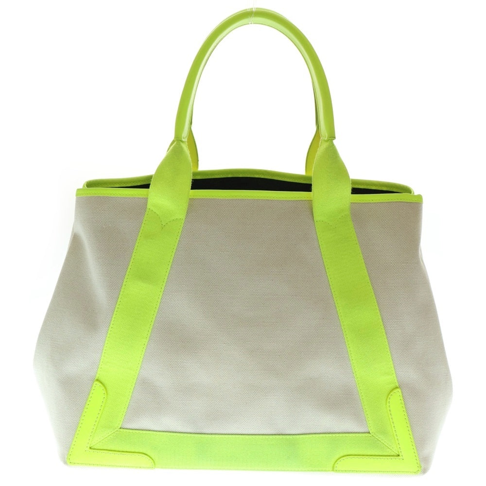 BALENCIAGA(バレンシアガ) ネイビーカバス ロゴプリント ハンドトートバッグ アイボリー/イエロー 581292