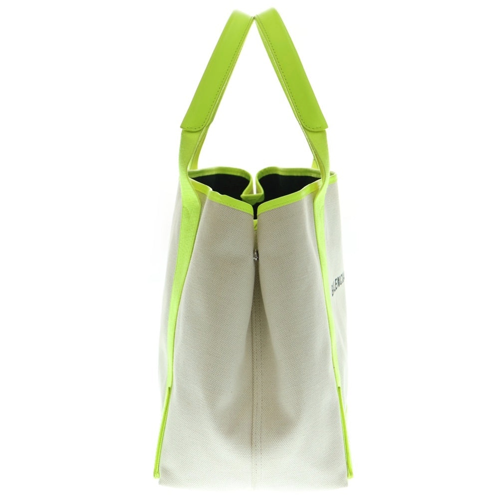 BALENCIAGA(バレンシアガ) ネイビーカバス ロゴプリント ハンドトートバッグ アイボリー/イエロー 581292