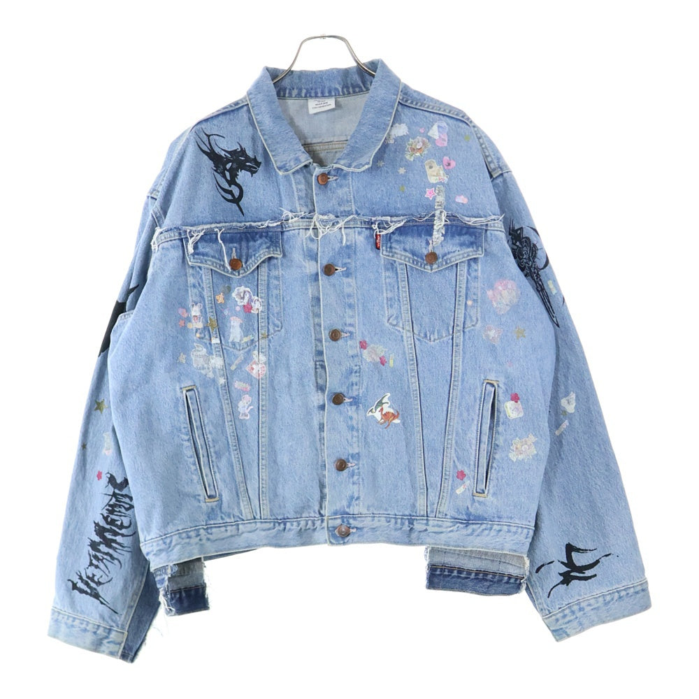 VETEMENTS(ヴェトモン) 18AW TRIBAL STICKER OVERSIZED DENIM JACKET WAH19JA111 再構築オーバーサイズステッカーデニムジャケット