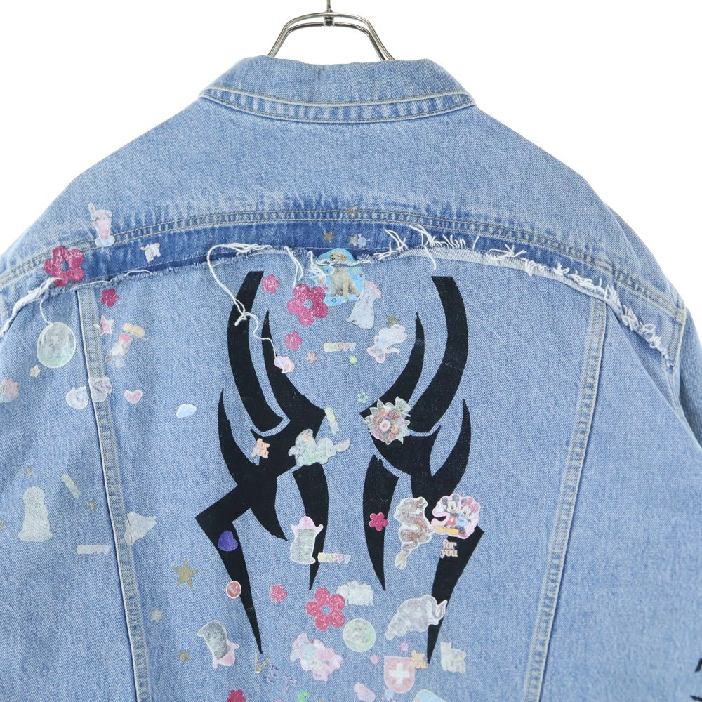 VETEMENTS(ヴェトモン) 18AW TRIBAL STICKER OVERSIZED DENIM JACKET WAH19JA111 再構築オーバーサイズステッカーデニムジャケット