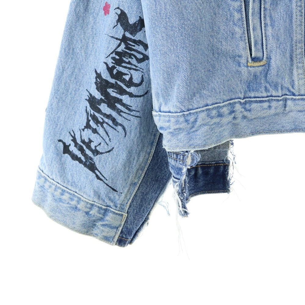 VETEMENTS(ヴェトモン) 18AW TRIBAL STICKER OVERSIZED DENIM JACKET WAH19JA111 再構築オーバーサイズステッカーデニムジャケット
