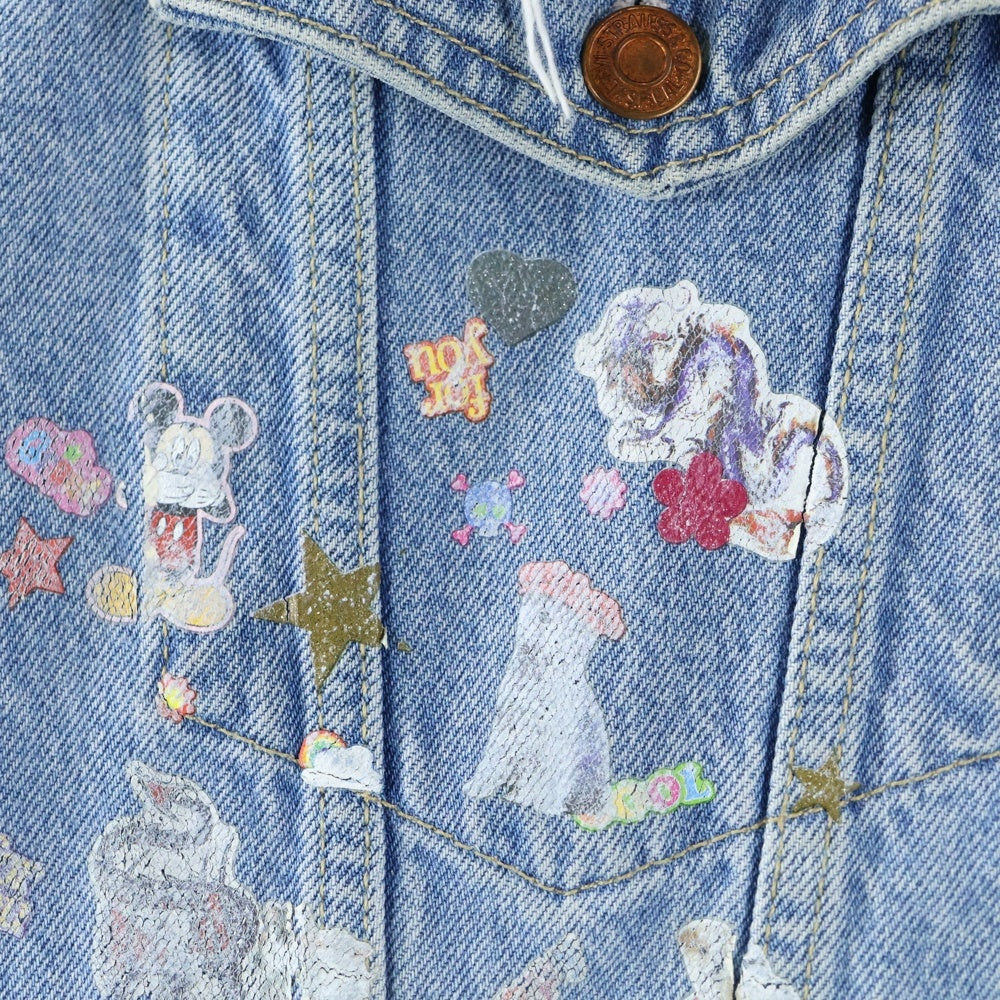 VETEMENTS(ヴェトモン) 18AW TRIBAL STICKER OVERSIZED DENIM JACKET WAH19JA111 再構築オーバーサイズステッカーデニムジャケット
