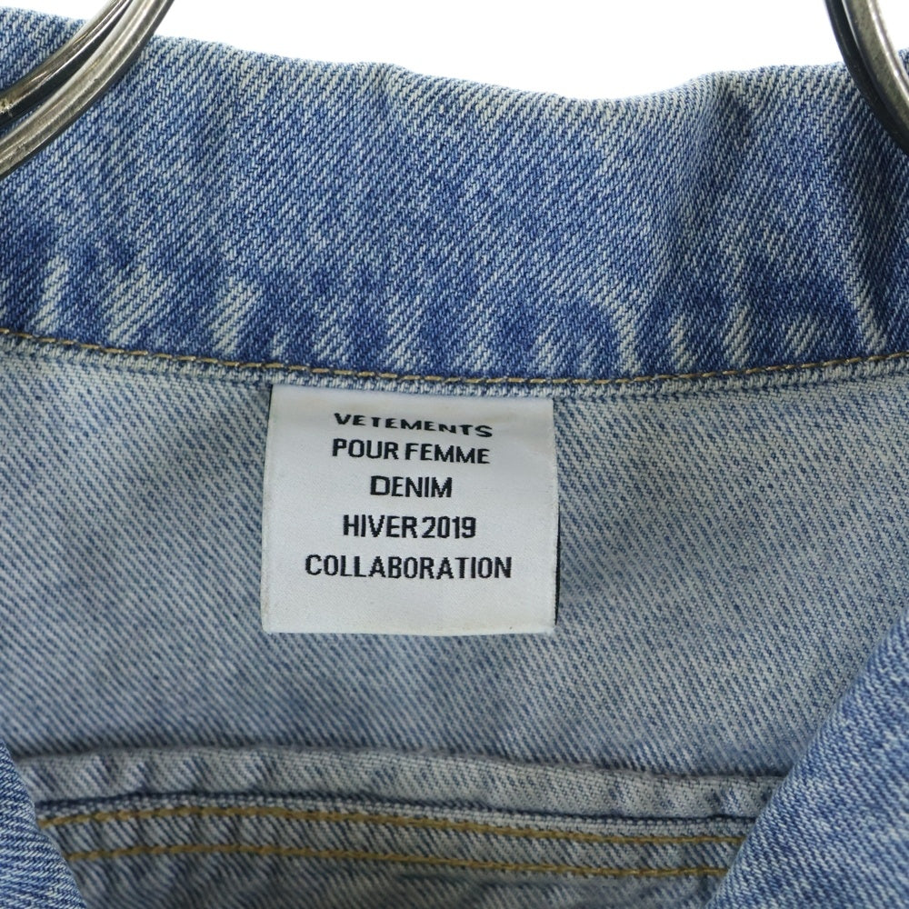 VETEMENTS(ヴェトモン) 18AW TRIBAL STICKER OVERSIZED DENIM JACKET WAH19JA111 再構築オーバーサイズステッカーデニムジャケット