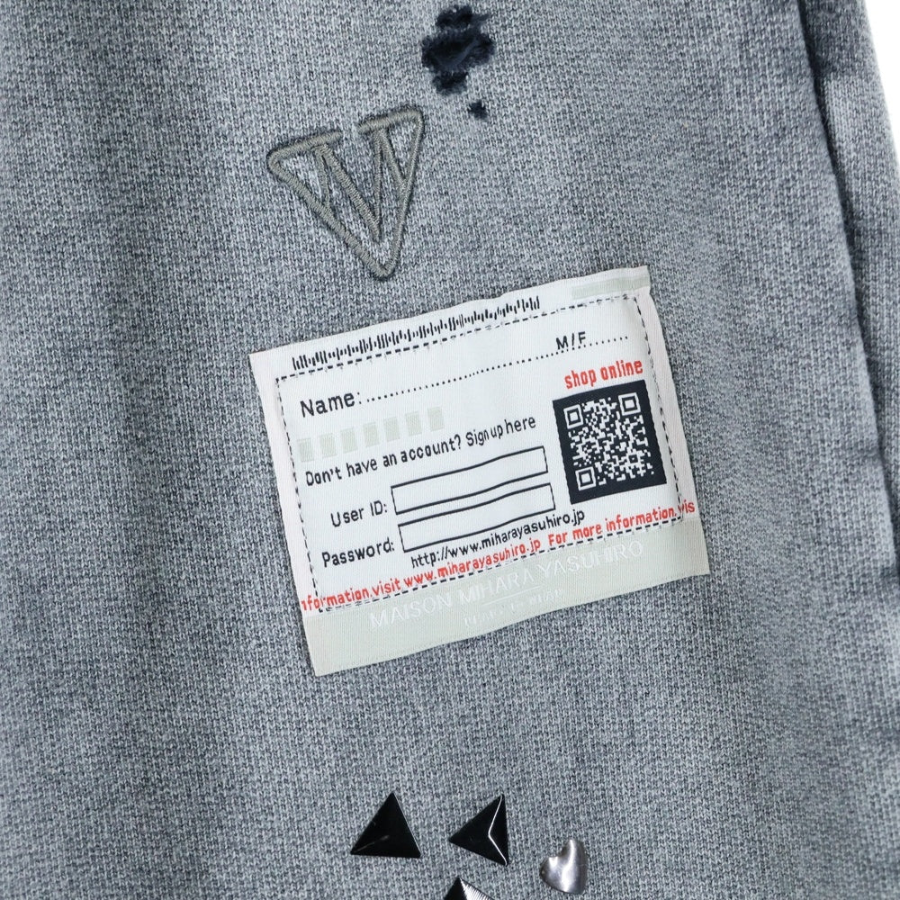 MAISON MIHARAYASUHIRO(メゾンミハラヤスヒロ) 25AW Embellished Bleached Sweat Pants ブリーチ スウェットパンツ スタッズ グレー A15PT563