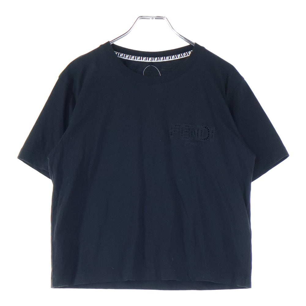 FENDI(フェンディ) フロント ロゴカットエンブロイダリー クロップド半袖Tシャツ カットソー ブラック FS7389 レディース