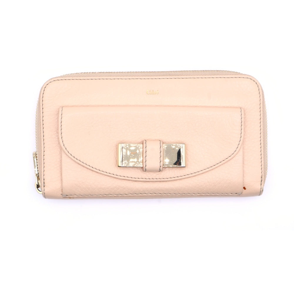 Chloe(クロエ) リリィ メタルリボン ラウンドジップ ロングウォレット 長財布 レディース ピンクベージュ