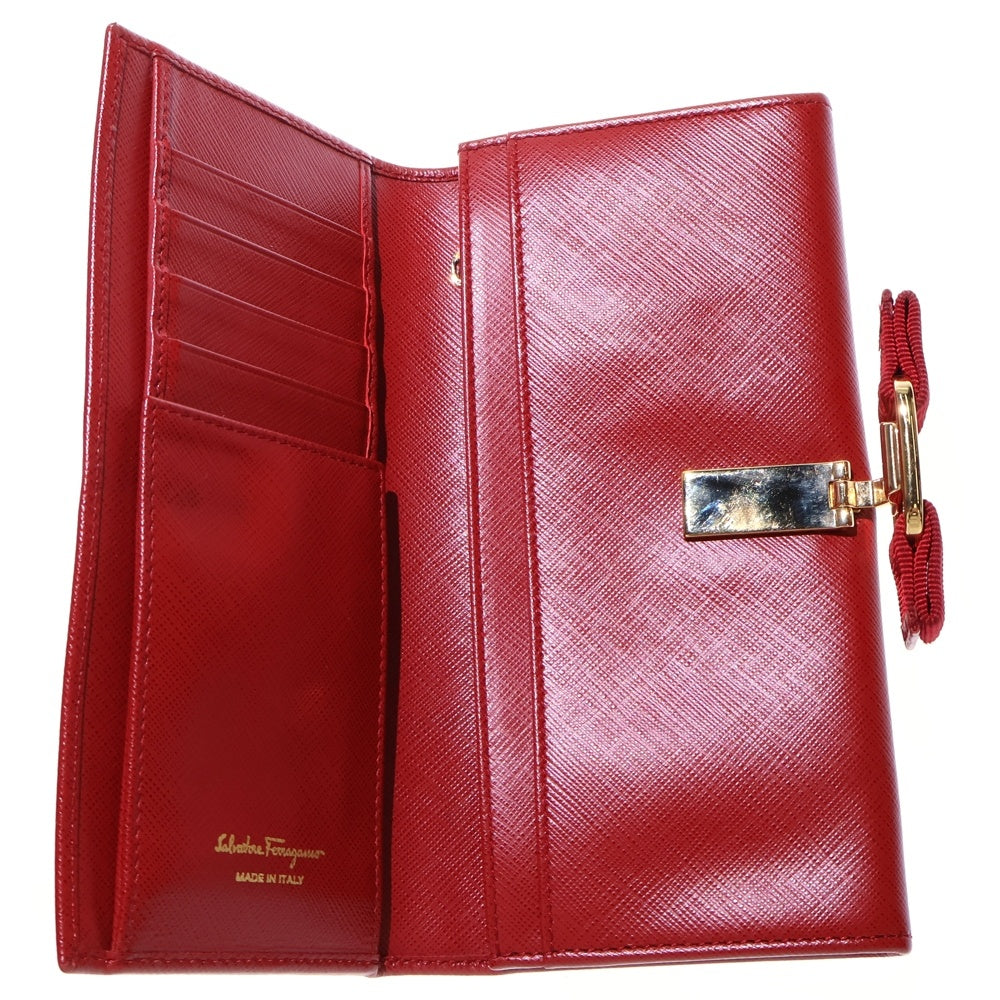 Salvatore Ferragamo(サルヴァトーレ フェラガモ) ヴァラリボン 2つ折りロングウォレット 長財布 レッド レディース