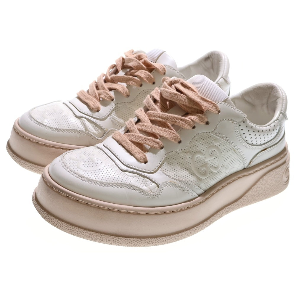 GUCCI(グッチ) GGエンボス プラットフォームソール ローカットスニーカー レディース ホワイト/ピンク 684911
