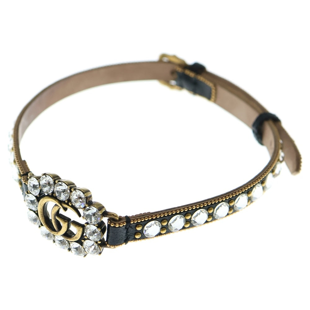 GUCCI(グッチ) ダブルG ラインストーン レザーネックレス チョーカー ブラック