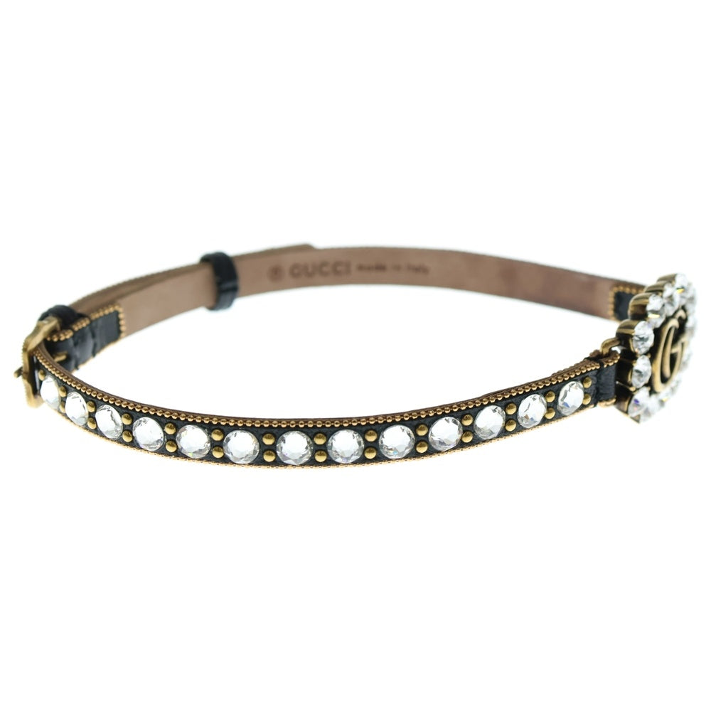 GUCCI(グッチ) ダブルG ラインストーン レザーネックレス チョーカー ブラック