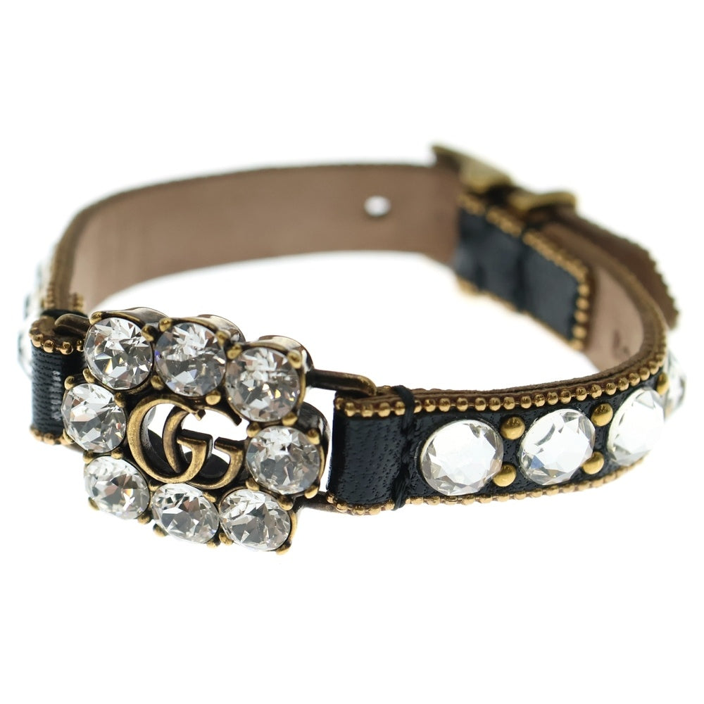 GUCCI(グッチ) ダブルG ラインストーン レザーブレスレット ブラック