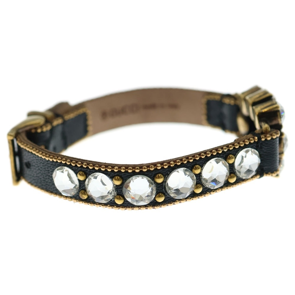 GUCCI(グッチ) ダブルG ラインストーン レザーブレスレット ブラック