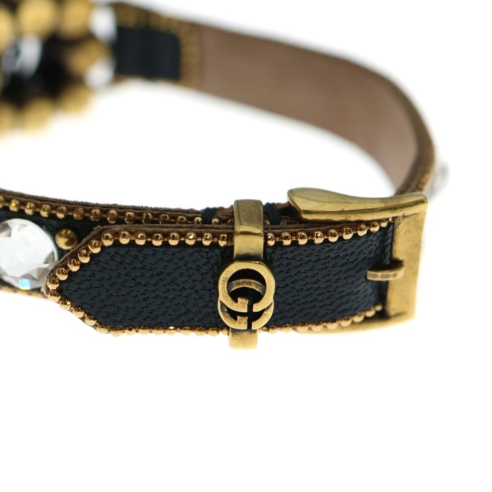 GUCCI(グッチ) ダブルG ラインストーン レザーブレスレット ブラック