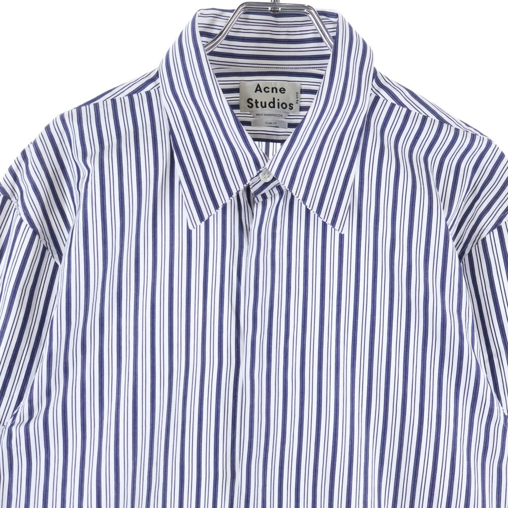 Acne Studios(アクネ ストゥディオズ) 比翼ボタン ストライプ 長袖シャツ ブルー/ホワイト 21B173