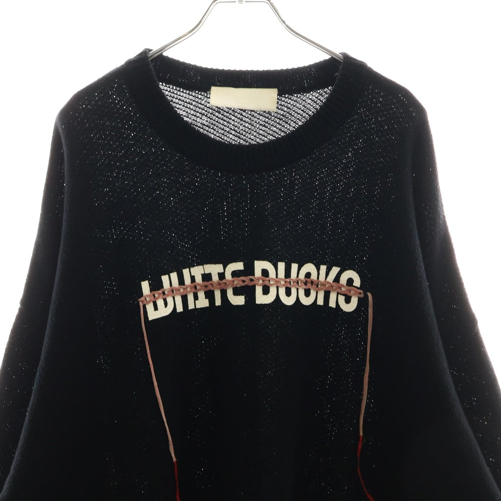 NEON SIGN(ネオンサイン) フロントデザイン クルーネックニット セーター ブラック N1470