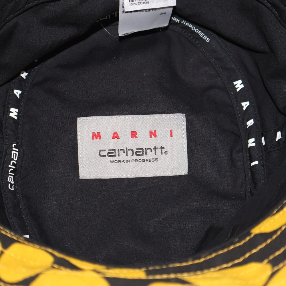 MARNI(マルニ) × CARHARTT ×カーハート フラワー総柄 バケットハット 帽子 イエロー/ブラック