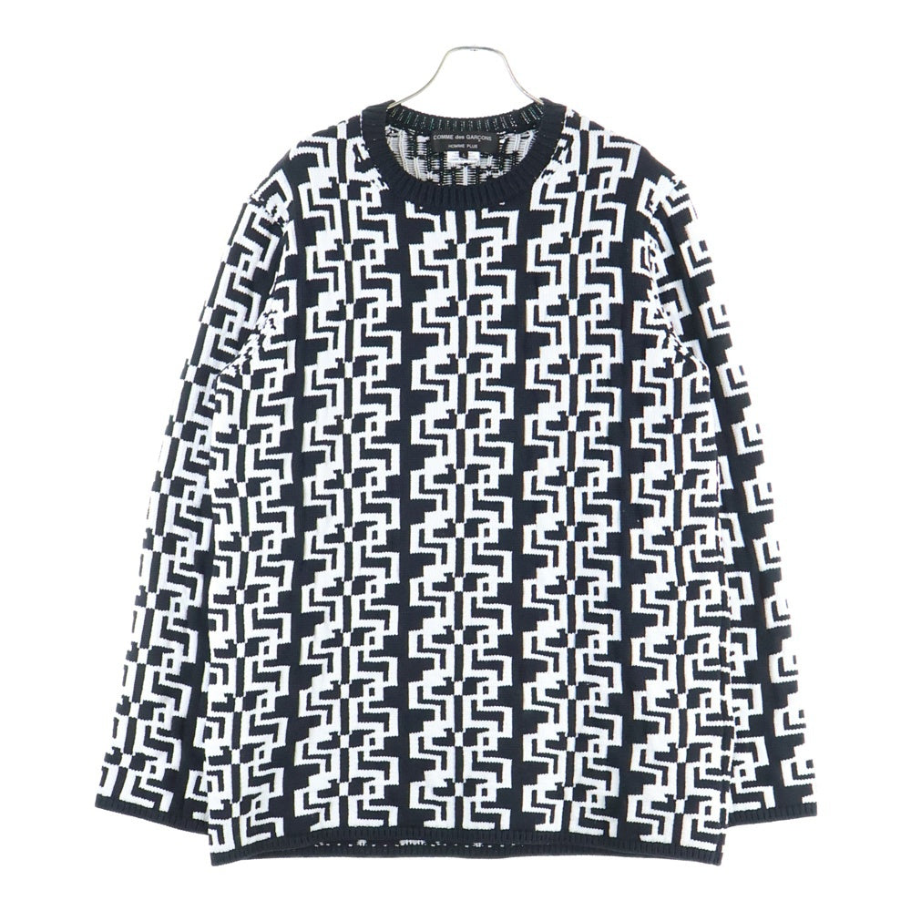 COMME des GARCONS HOMME PLUS(コムデギャルソンオムプリュス) 21AW GEOMETRIC PATTERN CREW NECK JUMPER 総柄デザイン クルーネックニット セーター ブラック/ホワイト PH-N012