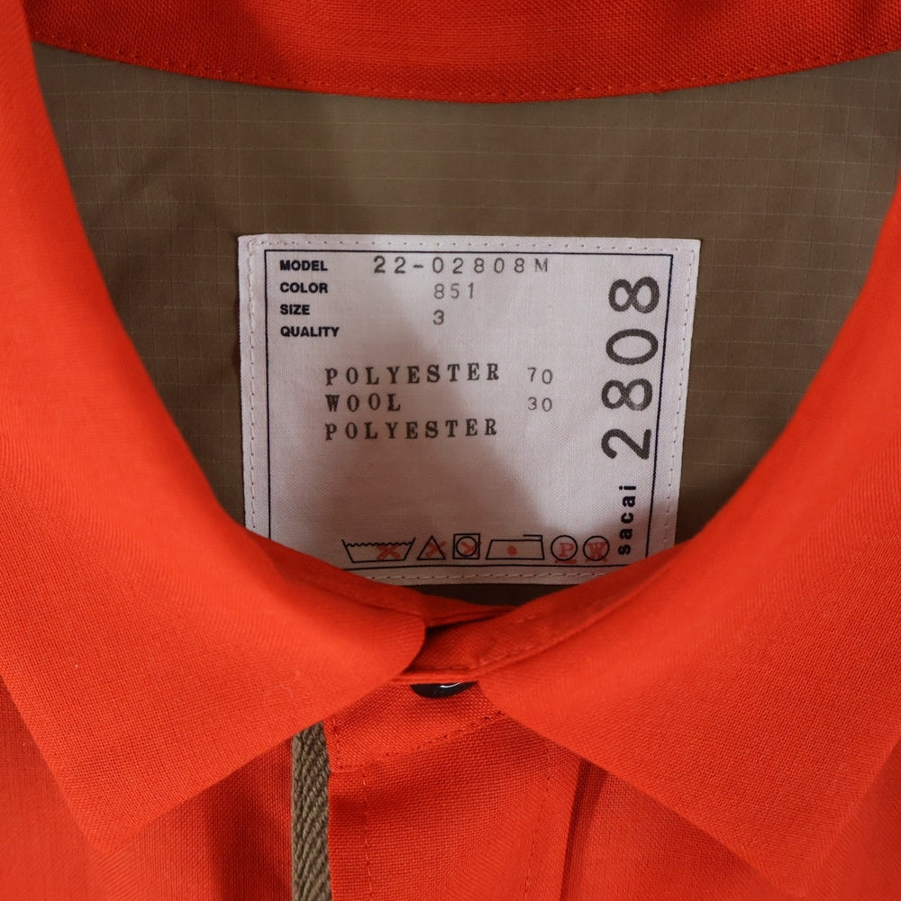 Sacai(サカイ) 22AW Wshirt jacket ナイロン 長袖シャツジャケット レッド 22-02808M