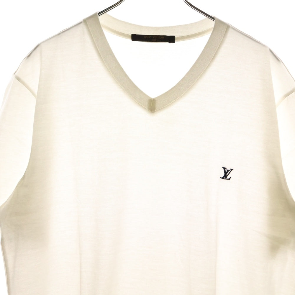 LOUIS VUITTON(ルイヴィトン) 14AW Vネック LVロゴ刺繍 クルーネック半袖Tシャツ カットソー ホワイト RM142Q H6Y42WJC8