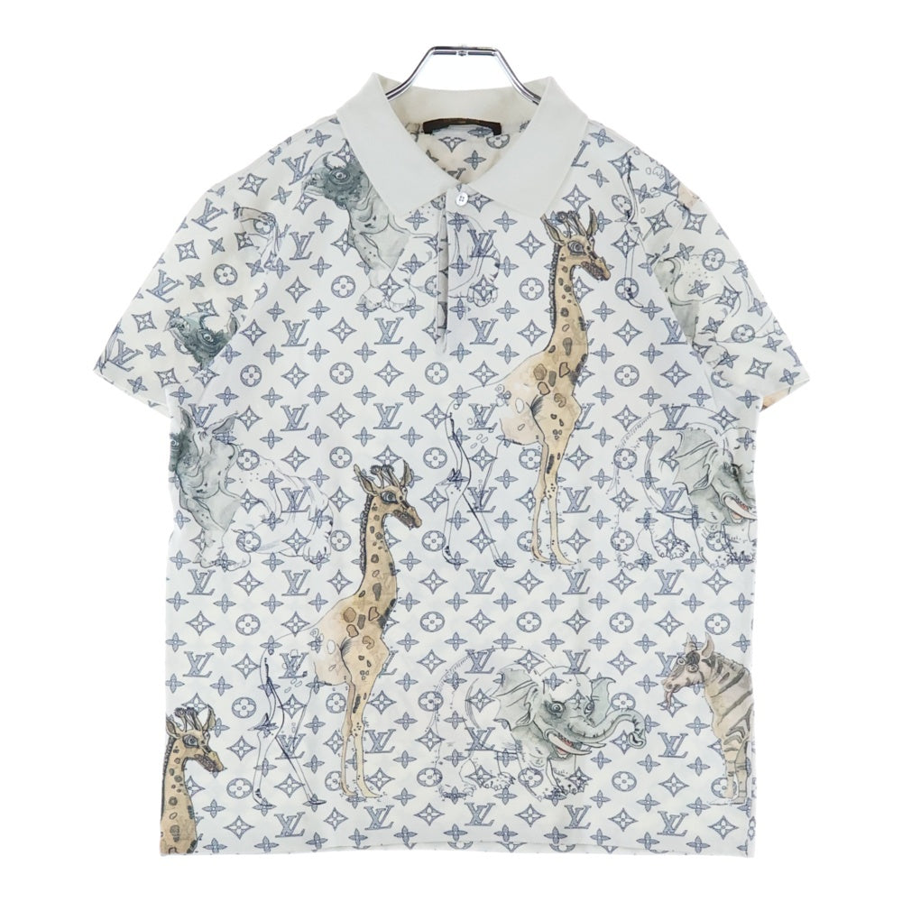 LOUIS VUITTON(ルイヴィトン) ×CHAPMAN BROTHER チャップマンブラザーズ モノグラム アニマルプリント 半袖ポロシャツ カットソー ホワイト HAY80WC0G