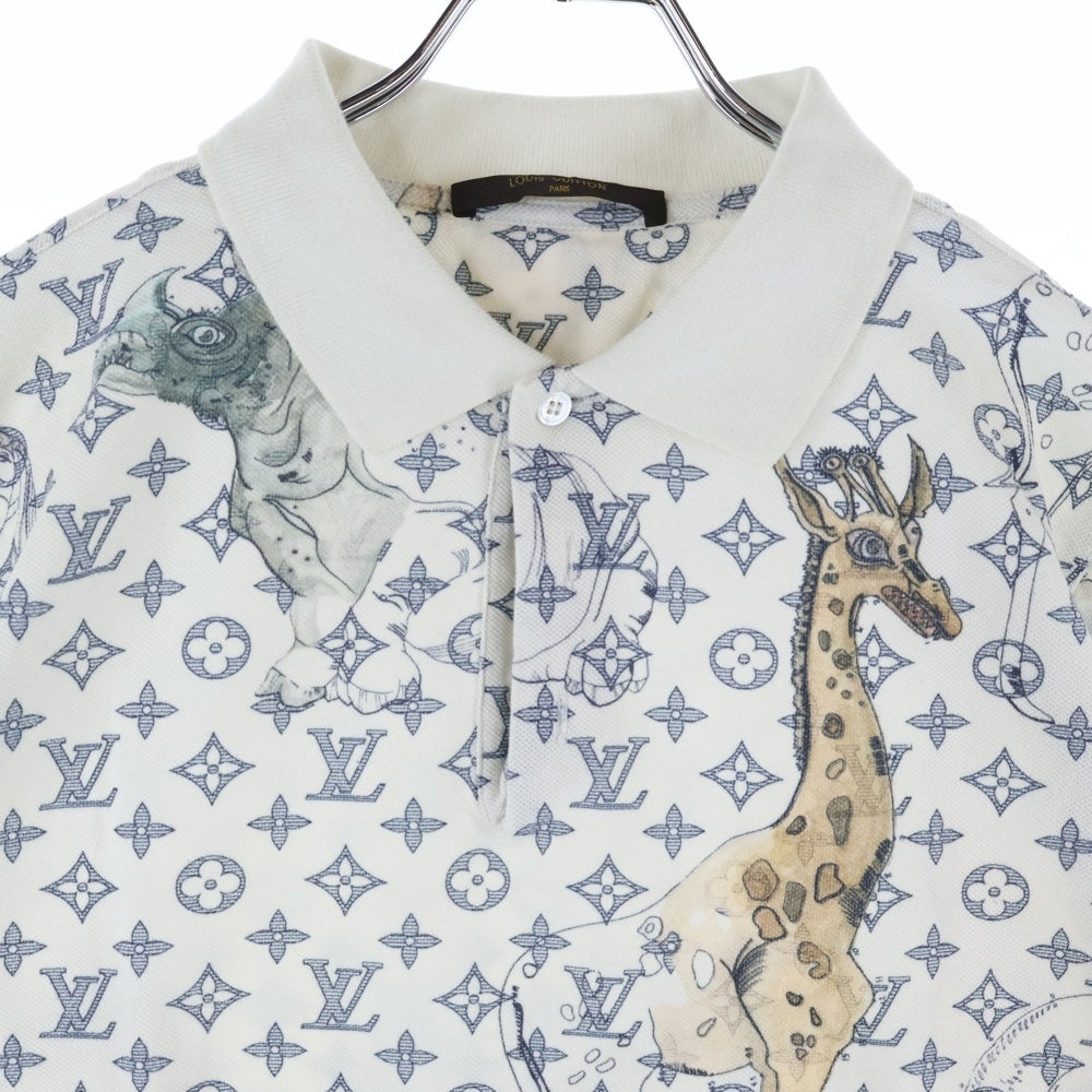 LOUIS VUITTON(ルイヴィトン) ×CHAPMAN BROTHER チャップマンブラザーズ モノグラム アニマルプリント 半袖ポロシャツ カットソー ホワイト HAY80WC0G