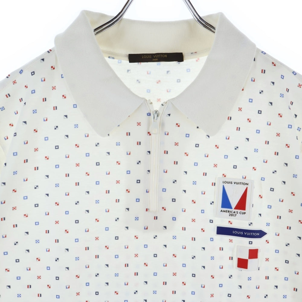 LOUIS VUITTON(ルイヴィトン) アメリカズカップ 総柄デザイン 半袖ポロシャツ カットソー ホワイト H9Y68WJIG