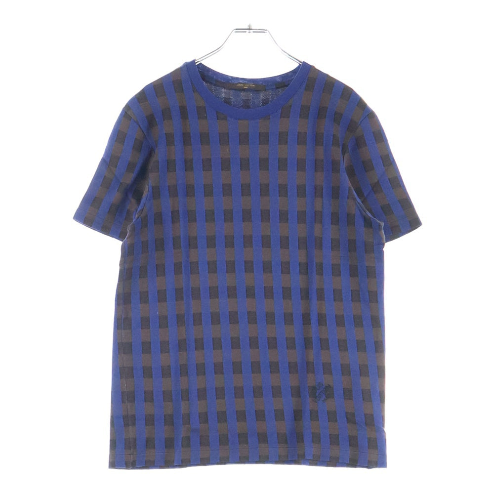 LOUIS VUITTON(ルイヴィトン) ロゴ刺繍 チェック柄 半袖Tシャツ カットソー ブルー/ブラウン RM142M H6Y06WJR1
