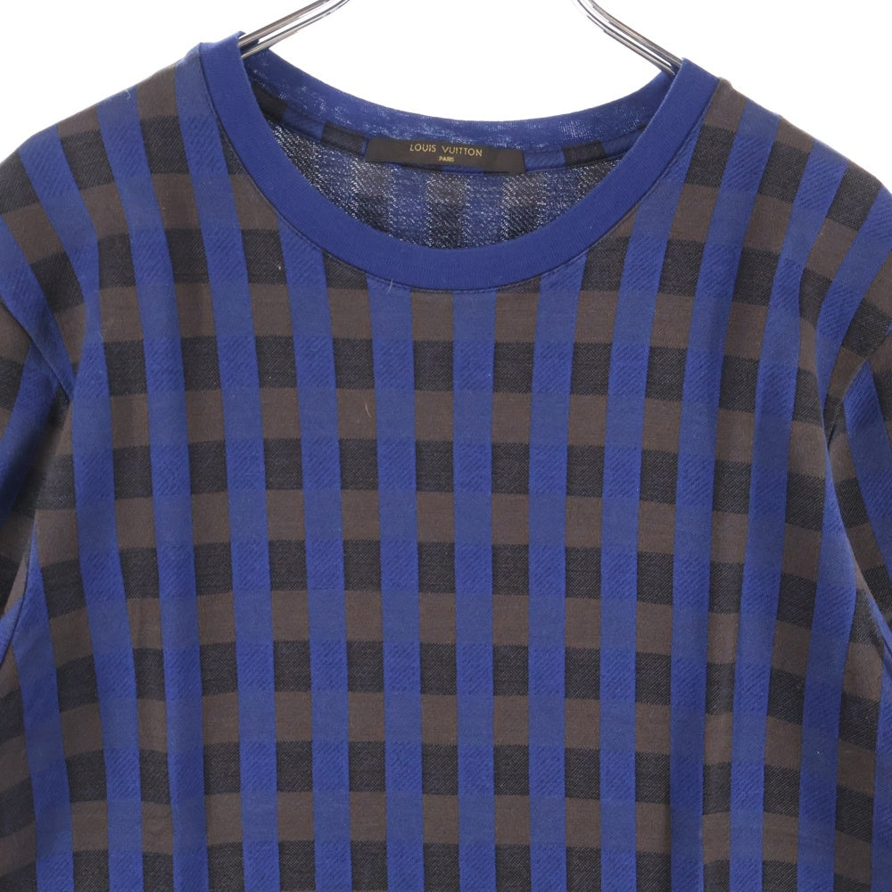 LOUIS VUITTON(ルイヴィトン) ロゴ刺繍 チェック柄 半袖Tシャツ カットソー ブルー/ブラウン RM142M H6Y06WJR1