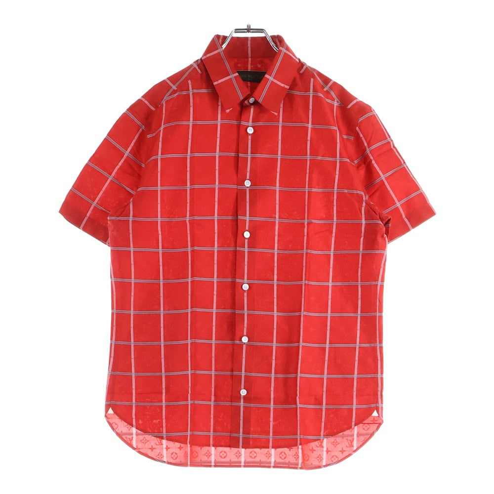LOUIS VUITTON(ルイヴィトン) 16AW モノグラム チェック柄 シルク半袖シャツ レッド RM162M ZA1 HAS10W