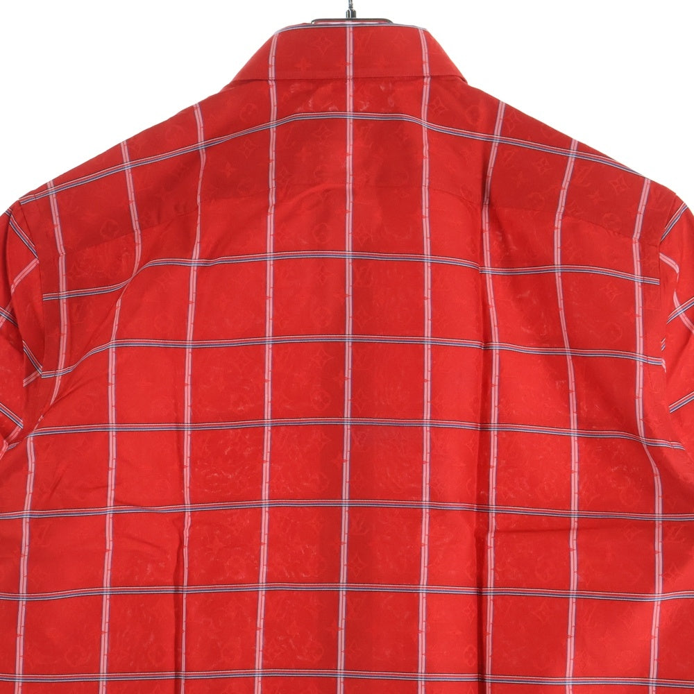 LOUIS VUITTON(ルイヴィトン) 16AW モノグラム チェック柄 シルク半袖シャツ レッド RM162M ZA1 HAS10W