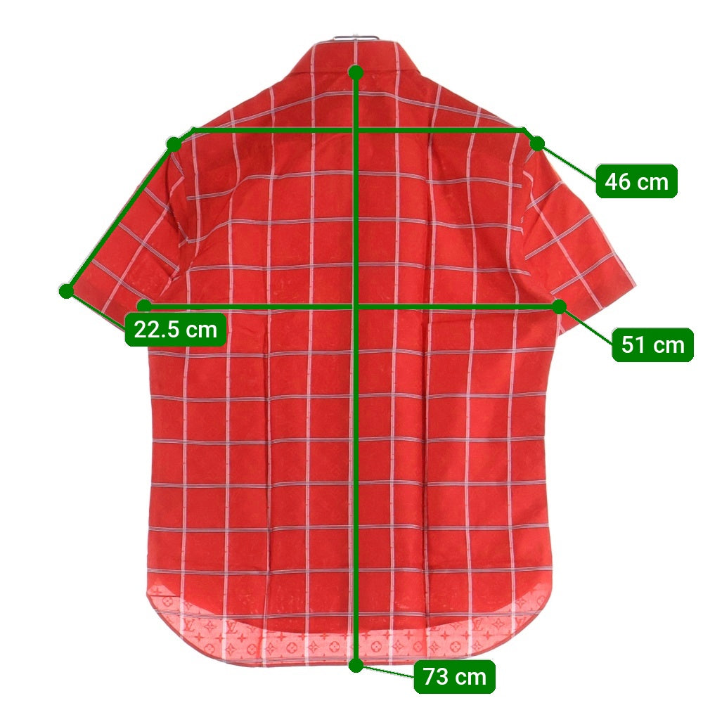 LOUIS VUITTON(ルイヴィトン) 16AW モノグラム チェック柄 シルク半袖シャツ レッド RM162M ZA1 HAS10W