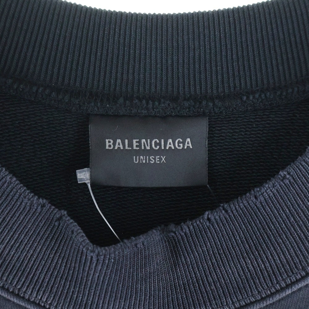 BALENCIAGA(バレンシアガ) 24SS Double Front Crew 791614 TQVQ7ダブルフロント ダメージ加工 クルーネック スウェットトレーナー ブラック