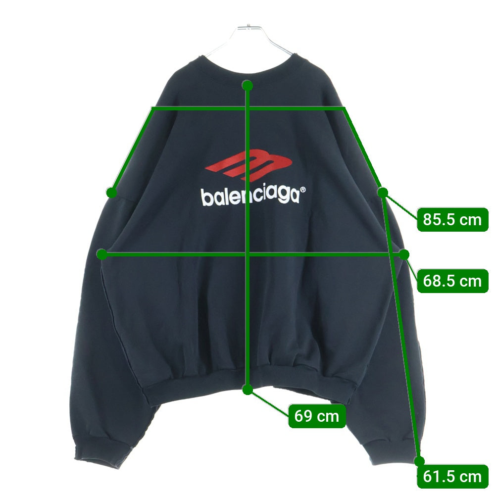 BALENCIAGA(バレンシアガ) 24SS Double Front Crew 791614 TQVQ7ダブルフロント ダメージ加工 クルーネック スウェットトレーナー ブラック