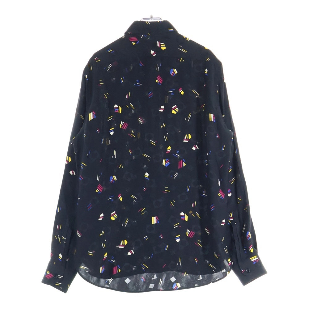 SAINT LAURENT PARIS(サンローランパリ) 21SS 総柄デザイン 比翼 長袖シルクシャツ ブラック 646850 Y2D02