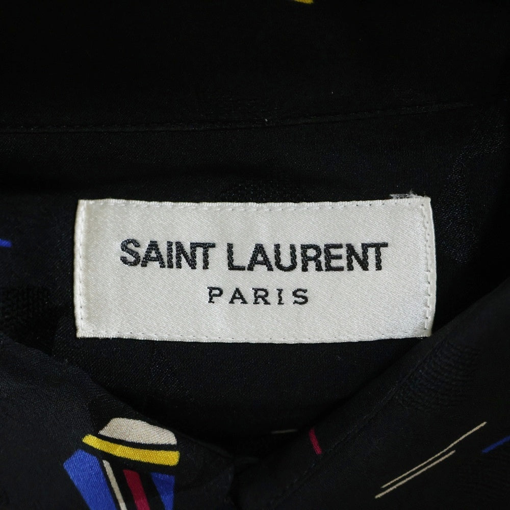 SAINT LAURENT PARIS(サンローランパリ) 21SS 総柄デザイン 比翼 長袖シルクシャツ ブラック 646850 Y2D02